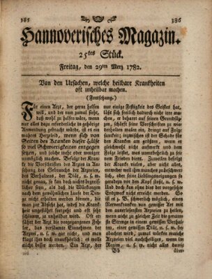 Hannoverisches Magazin (Hannoversche Anzeigen) Freitag 29. März 1782