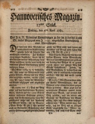 Hannoverisches Magazin (Hannoversche Anzeigen) Freitag 5. April 1782