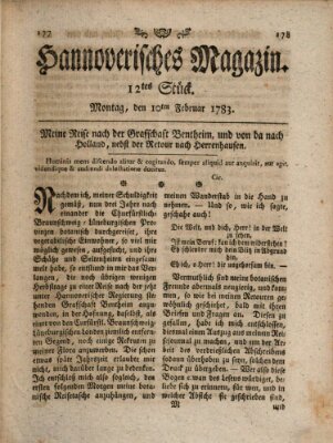 Hannoverisches Magazin (Hannoversche Anzeigen) Montag 10. Februar 1783