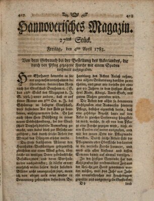 Hannoverisches Magazin (Hannoversche Anzeigen) Freitag 4. April 1783