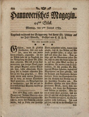 Hannoverisches Magazin (Hannoversche Anzeigen) Montag 2. Juni 1783