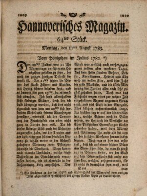 Hannoverisches Magazin (Hannoversche Anzeigen) Montag 11. August 1783