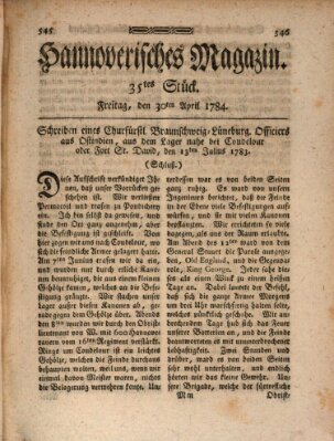 Hannoverisches Magazin (Hannoversche Anzeigen) Freitag 30. April 1784