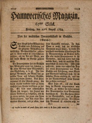 Hannoverisches Magazin (Hannoversche Anzeigen) Freitag 20. August 1784