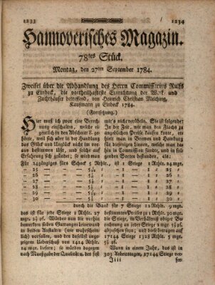 Hannoverisches Magazin (Hannoversche Anzeigen) Montag 27. September 1784