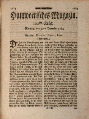 Hannoverisches Magazin (Hannoversche Anzeigen) Montag 20. Dezember 1784