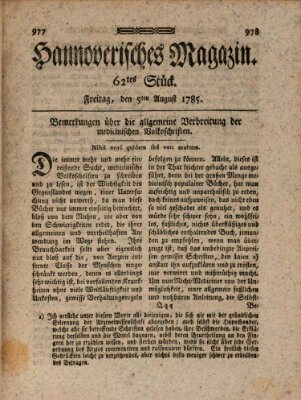 Hannoverisches Magazin (Hannoversche Anzeigen) Freitag 5. August 1785