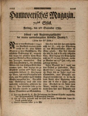 Hannoverisches Magazin (Hannoversche Anzeigen) Freitag 2. September 1785