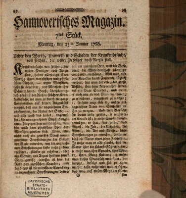 Hannoverisches Magazin (Hannoversche Anzeigen) Montag 23. Januar 1786
