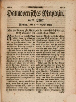 Hannoverisches Magazin (Hannoversche Anzeigen) Montag 11. August 1788