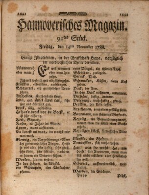Hannoverisches Magazin (Hannoversche Anzeigen) Freitag 14. November 1788