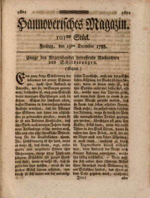Hannoverisches Magazin (Hannoversche Anzeigen) Freitag 19. Dezember 1788