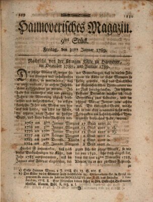 Hannoverisches Magazin (Hannoversche Anzeigen) Freitag 30. Januar 1789