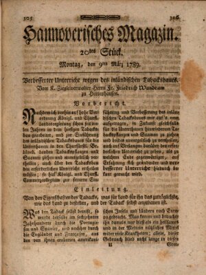 Hannoverisches Magazin (Hannoversche Anzeigen) Montag 9. März 1789