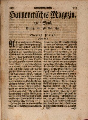 Hannoverisches Magazin (Hannoversche Anzeigen) Freitag 15. Mai 1789