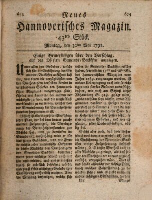 Neues hannoversches Magazin (Hannoversche Anzeigen) Montag 30. Mai 1791
