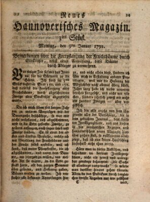 Neues hannoversches Magazin (Hannoversche Anzeigen) Montag 9. Januar 1792