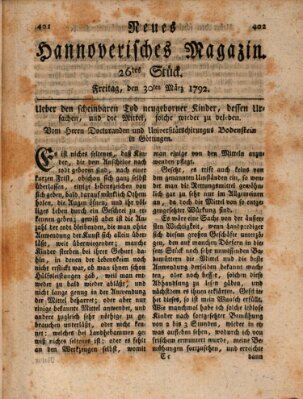 Neues hannoversches Magazin (Hannoversche Anzeigen) Freitag 30. März 1792
