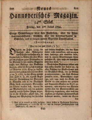Neues hannoversches Magazin (Hannoversche Anzeigen) Freitag 6. Juli 1792