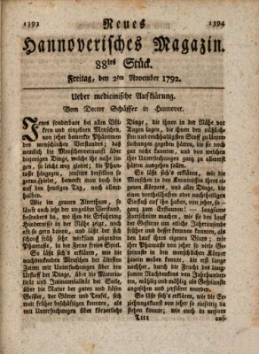 Neues hannoversches Magazin (Hannoversche Anzeigen) Freitag 2. November 1792