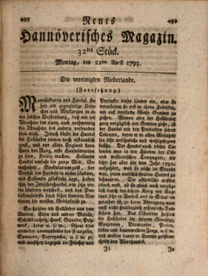 Neues hannoversches Magazin (Hannoversche Anzeigen) Montag 22. April 1793