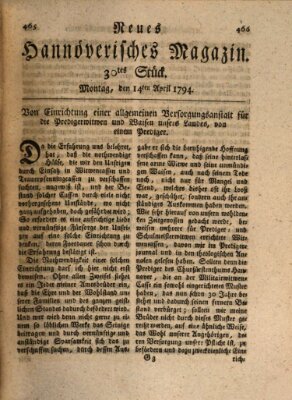 Neues hannoversches Magazin (Hannoversche Anzeigen) Montag 14. April 1794