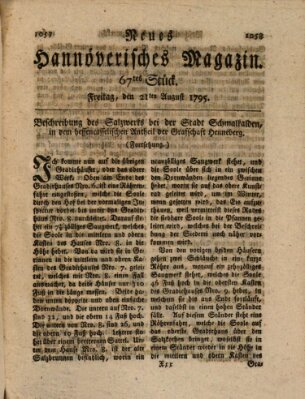 Neues hannoversches Magazin (Hannoversche Anzeigen) Freitag 21. August 1795