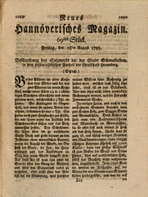 Neues hannoversches Magazin (Hannoversche Anzeigen) Freitag 28. August 1795