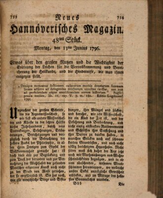 Neues hannoversches Magazin (Hannoversche Anzeigen) Montag 13. Juni 1796