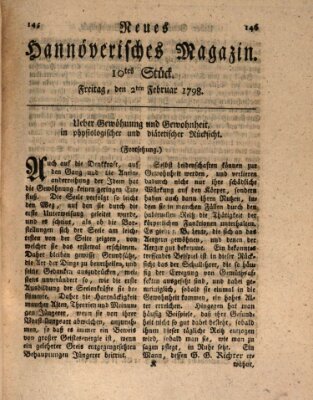 Neues hannoversches Magazin (Hannoversche Anzeigen) Freitag 2. Februar 1798