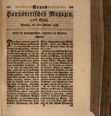 Neues hannoversches Magazin (Hannoversche Anzeigen) Montag 26. Februar 1798