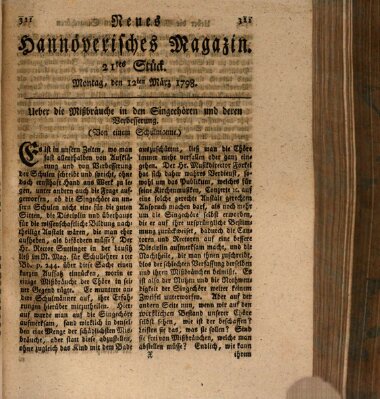 Neues hannoversches Magazin (Hannoversche Anzeigen) Montag 12. März 1798