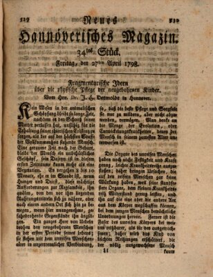 Neues hannoversches Magazin (Hannoversche Anzeigen) Freitag 27. April 1798