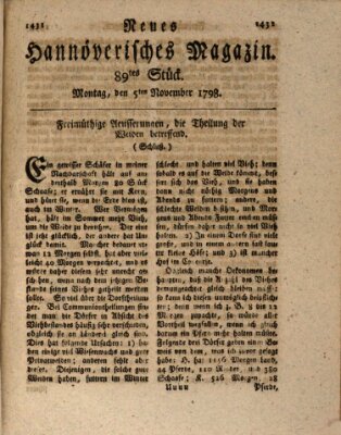 Neues hannoversches Magazin (Hannoversche Anzeigen) Montag 5. November 1798