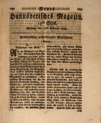 Neues hannoversches Magazin (Hannoversche Anzeigen) Freitag 15. Februar 1799