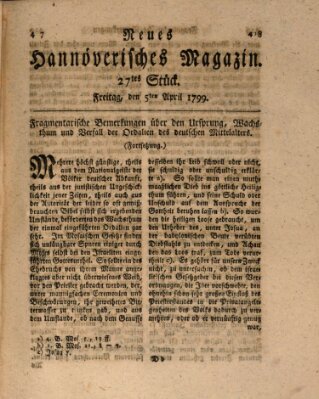 Neues hannoversches Magazin (Hannoversche Anzeigen) Freitag 5. April 1799
