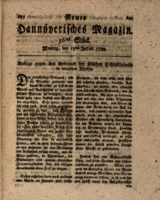 Neues hannoversches Magazin (Hannoversche Anzeigen) Montag 15. Juli 1799