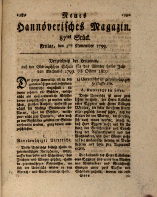 Neues hannoversches Magazin (Hannoversche Anzeigen) Freitag 1. November 1799