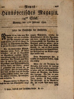 Neues hannoversches Magazin (Hannoversche Anzeigen) Montag 17. Februar 1800