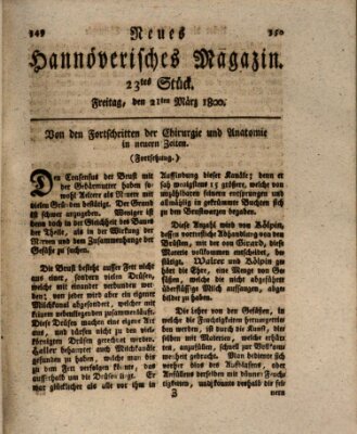 Neues hannoversches Magazin (Hannoversche Anzeigen) Freitag 21. März 1800
