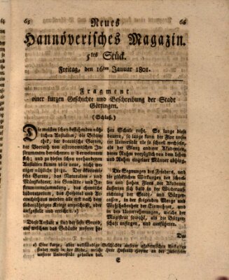 Neues hannoversches Magazin (Hannoversche Anzeigen) Freitag 16. Januar 1801