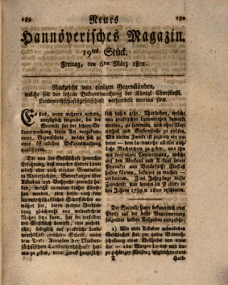 Neues hannoversches Magazin (Hannoversche Anzeigen) Freitag 6. März 1801
