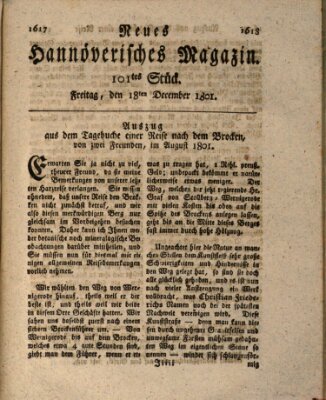 Neues hannoversches Magazin (Hannoversche Anzeigen) Freitag 18. Dezember 1801
