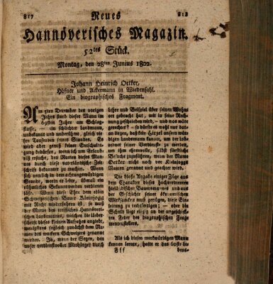 Neues hannoversches Magazin (Hannoversche Anzeigen) Montag 28. Juni 1802