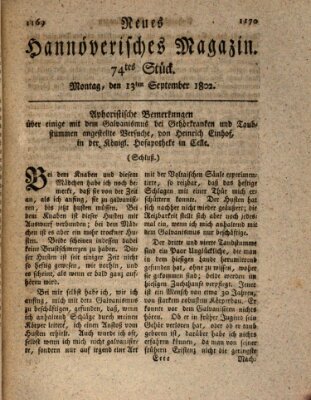 Neues hannoversches Magazin (Hannoversche Anzeigen) Montag 13. September 1802