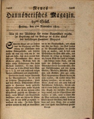 Neues hannoversches Magazin (Hannoversche Anzeigen) Freitag 5. November 1802
