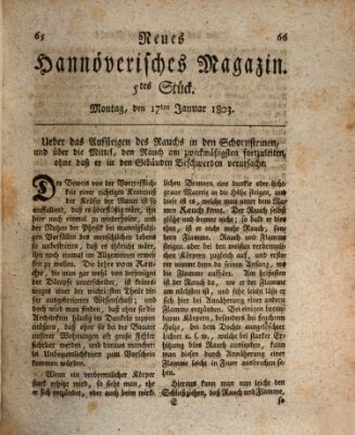 Neues hannoversches Magazin (Hannoversche Anzeigen) Montag 17. Januar 1803