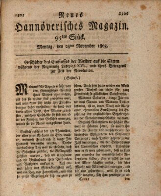 Neues hannoversches Magazin (Hannoversche Anzeigen) Montag 28. November 1803