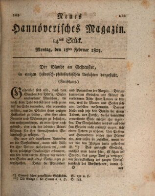Neues hannoversches Magazin (Hannoversche Anzeigen) Montag 18. Februar 1805