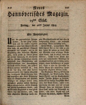 Neues hannoversches Magazin (Hannoversche Anzeigen) Freitag 26. Juli 1805